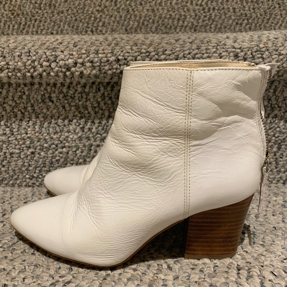 White Block Heeled Booties